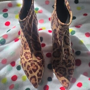 Leopard Print Pointed Toe Women's Ankle Boots - Brown